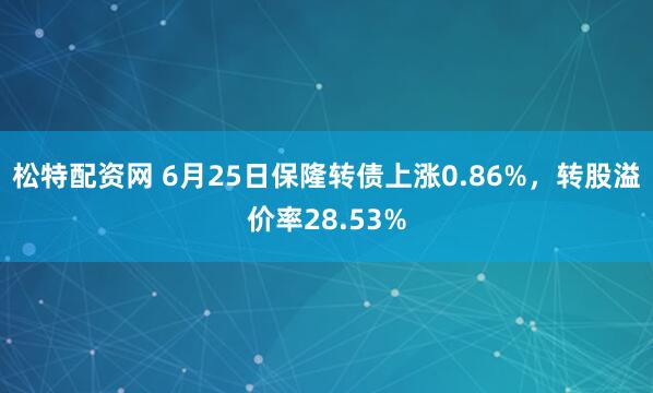 松特配资网 6月25日保隆转债上涨0.86%，转股溢价率28.53%